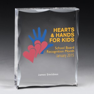 Screen Printed Scalloped Edge Rectangular Acrylic Paperweight Award (4"x 5"x 1")